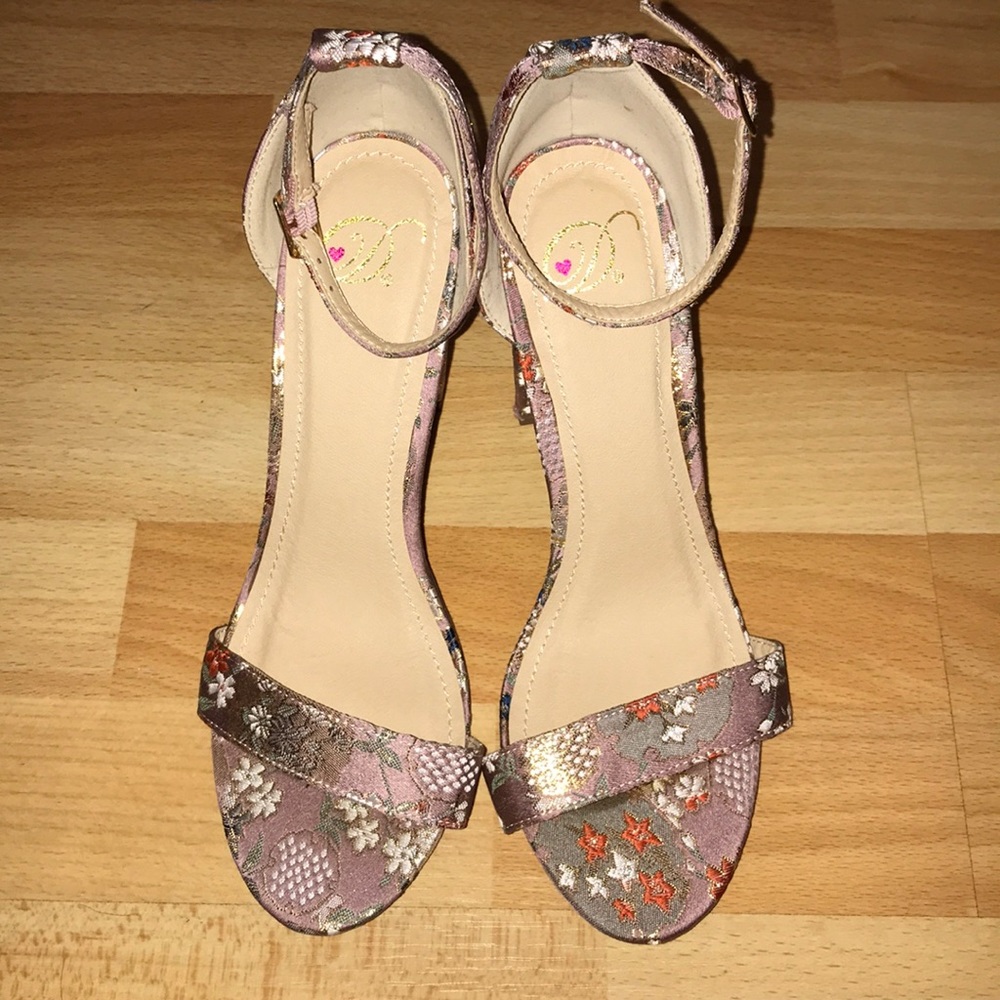 Oriental Print Block Heels